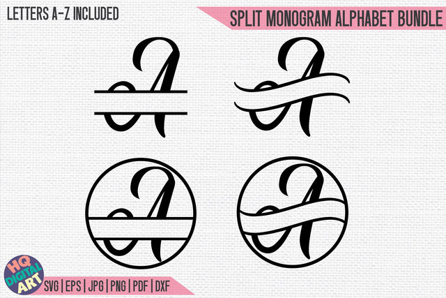 Split Monogram Alphabet Bundle SVG | 4 Letter Designs SVG HQDigitalArt 