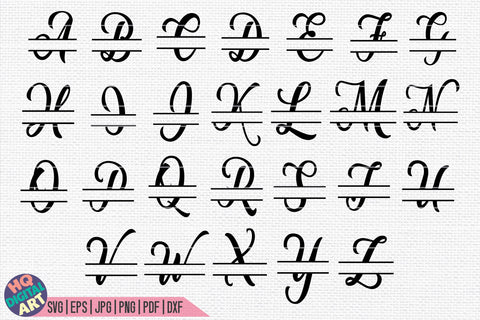 Split Monogram Alphabet Bundle SVG | 4 Letter Designs SVG HQDigitalArt 