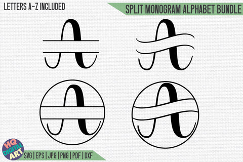 Split Monogram Alphabet Bundle SVG | 4 Letter Designs SVG HQDigitalArt 
