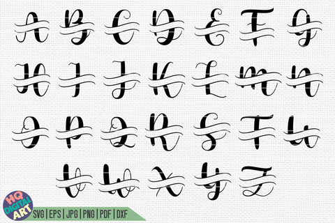 Split Monogram Alphabet Bundle SVG | 4 Letter Designs SVG HQDigitalArt 