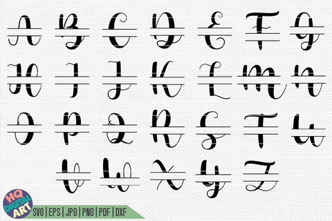 Split Monogram Alphabet Bundle SVG | 4 Letter Designs SVG HQDigitalArt 
