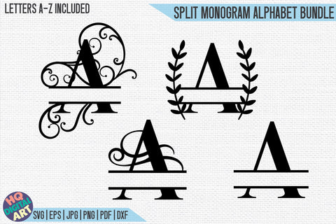 Split Monogram Alphabet Bundle SVG | 4 Letters Designs SVG HQDigitalArt 