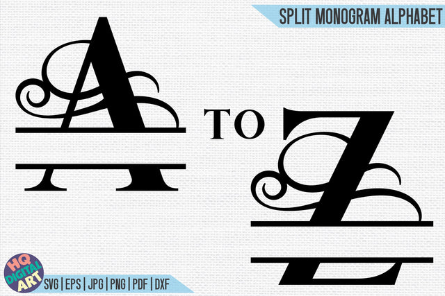 Split Monogram Alphabet SVG | 26 Split Letters SVG HQDigitalArt 