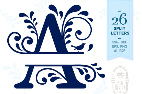 Split Monogram Alphabet with Flowers and Flourishes SVG Big Design &Co 