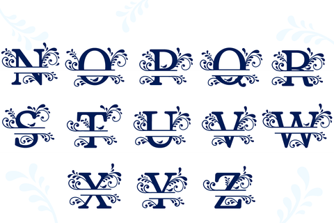 Split Monogram Alphabet with Flowers and Flourishes SVG Big Design &Co 
