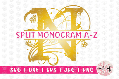 Split Monogram Decorative Swirl Letters - Svg EPS DXF PNG File SVG CoralCutsSVG 