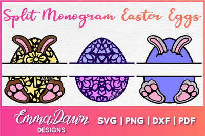 Split Monogram Easter Egg SVG | Mandala Easter Bunny SVG SVG Emma Dawn Designs 