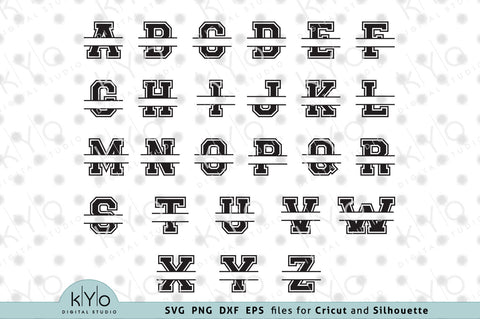Split Monogram Letters and Sport Numbers SVG PNG DXF EPS Files SVG kYo Digital Studio 