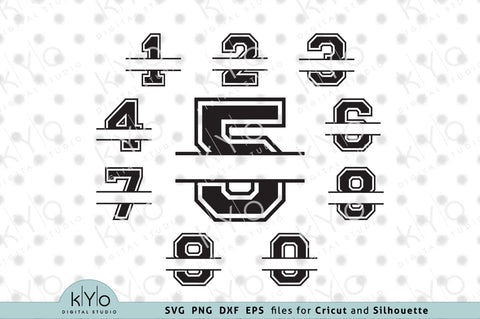 Split Monogram Letters and Sport Numbers SVG PNG DXF EPS Files SVG kYo Digital Studio 