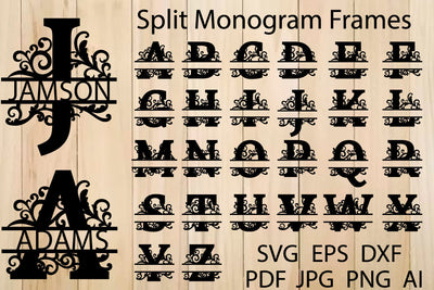 Split Monogram Letters SVG, Floral Split Monogram Frame Svg SVG Yuliya 