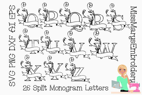 Split Monogram Letters SVG MissMarysEmbroidery 