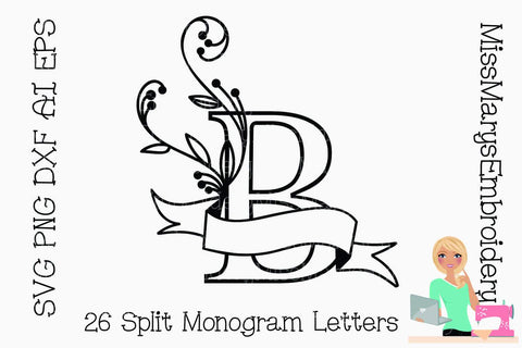 Split Monogram Letters SVG MissMarysEmbroidery 