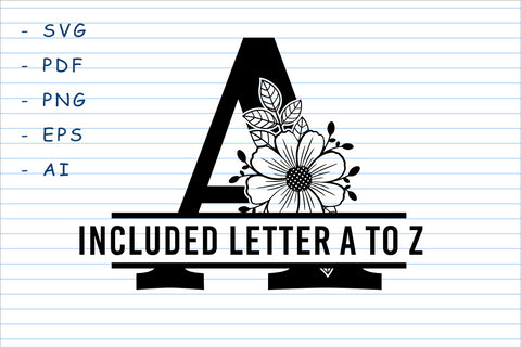 Split Monogram Letters Svg Set A-Z, Floral Split Letters Svg, Floral ...