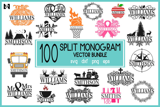 Split Monogram Svg Bundle, Monogram Svg, Monogram Frame Svg SVG Pinoyart Kreatib 