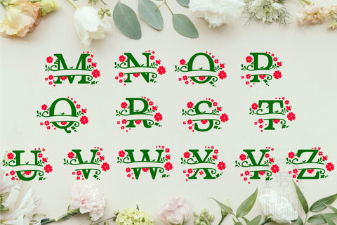 Split monogram with flowers SVG SVG Big Design &Co 