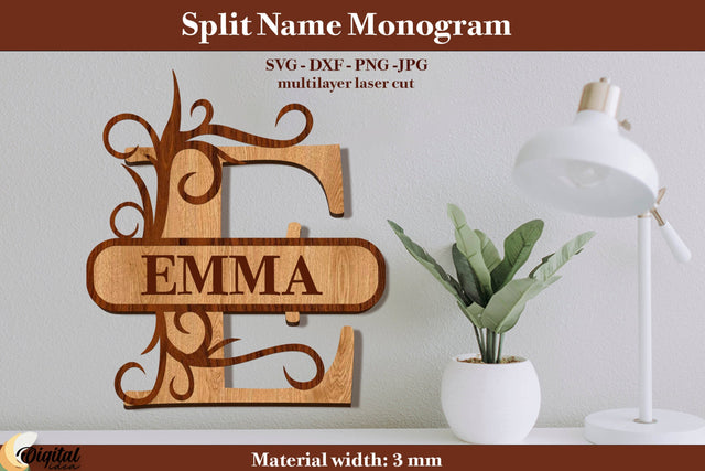 Split Name Monogram Laser Cut. 3D Name. Name Sign Laser Cut SVG Evgenyia Guschina 
