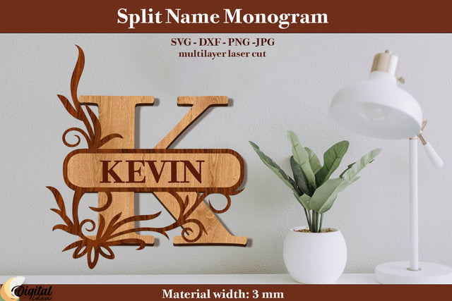 Split Name Monogram Laser Cut. 3D Name. Name Sign Laser Cut SVG Evgenyia Guschina 