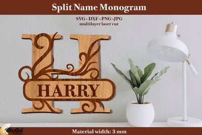 Split Name Monogram Laser Cut. 3D Name. Name Sign Laser Cut SVG Evgenyia Guschina 