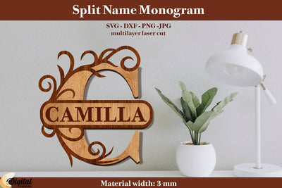 Split Name Monogram Laser Cut. 3D Name. Name Sign Laser Cut SVG Evgenyia Guschina 