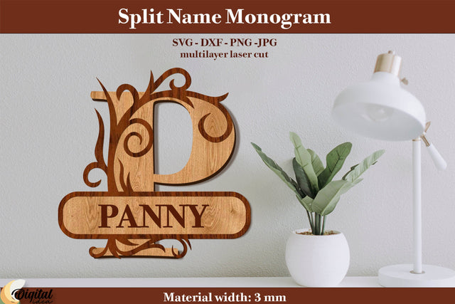 Split Name Monogram Laser Cut. 3D Name. Name Sign Laser Cut SVG Evgenyia Guschina 