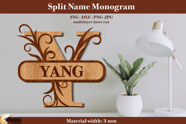Split Name Monogram Laser Cut. 3D Name. Name Sign Laser Cut SVG Evgenyia Guschina 