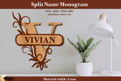 Split Name Monogram Laser Cut. 3D Name. Name Sign Laser Cut SVG Evgenyia Guschina 