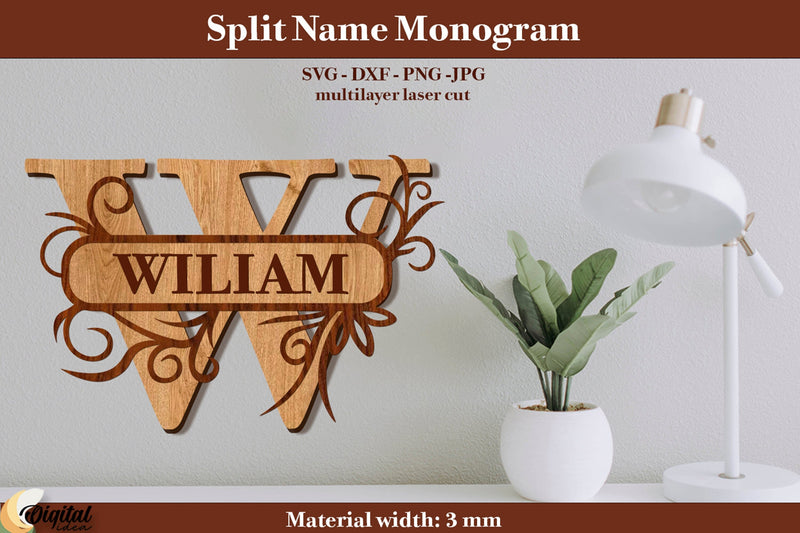 Split Name Monogram Laser Cut. Name Sign. Name Sign Laser Cut SVG Evgenyia Guschina 