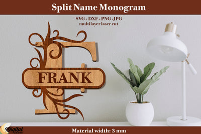 Split Name Monogram Laser Cut. Name Sign. Name Sign Laser Cut SVG Evgenyia Guschina 