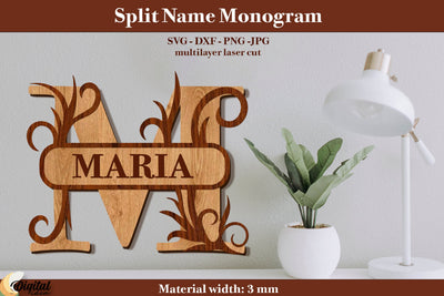 Split Name Monogram Laser Cut. Name Sign. Name Sign Laser Cut SVG Evgenyia Guschina 