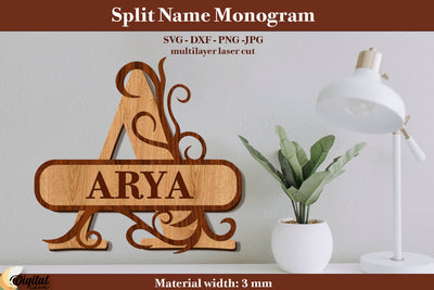 Split Name Monogram Laser Cut. Name Sign. Name Sign Laser Cut SVG Evgenyia Guschina 