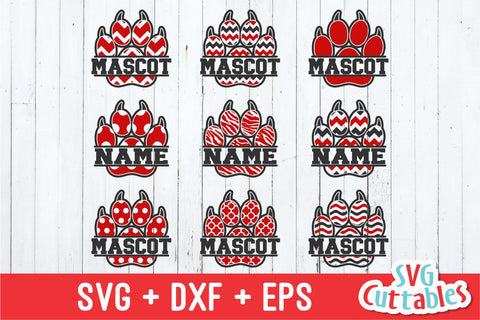 Split Patterned Paw Prints with Claws SVG Svg Cuttables 