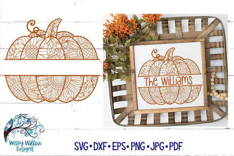 Split Pumpkin Zentangle SVG SVG Wispy Willow Designs 