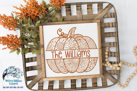 Split Pumpkin Zentangle SVG SVG Wispy Willow Designs 