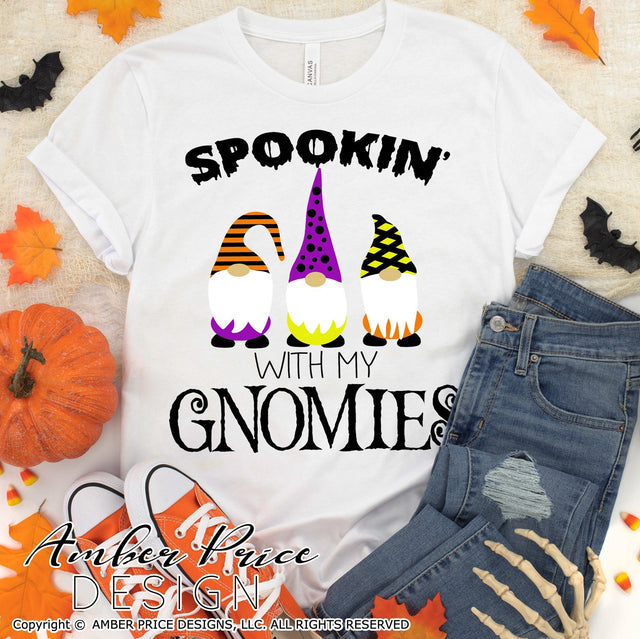Spookin' with my gnomies SVG | Halloween Gnomes SVG PNG DXF SVG Amber Price Design 
