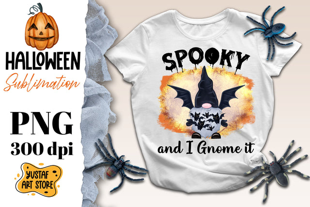 Spooky and I gnome it.Halloween Bat Gnome sublimation design Sublimation Yustaf Art Store 