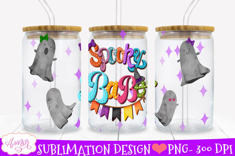 Spooky babe glass can wrap for sublimation | Halloween PNG Sublimation Amorclipart 