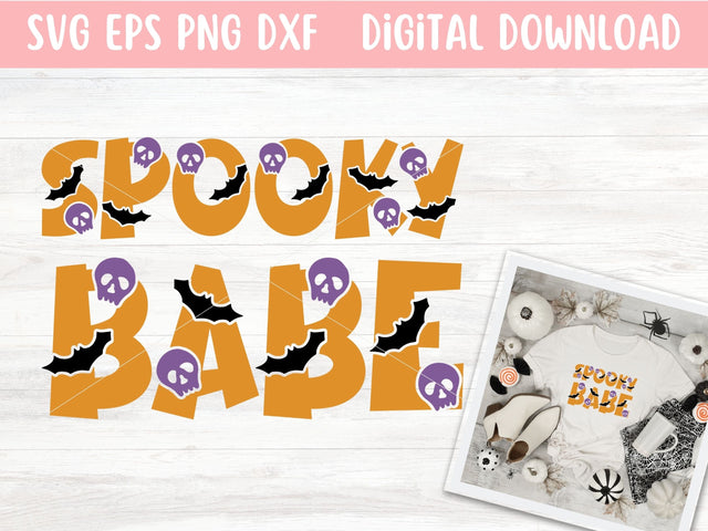 Spooky Babe SVG File for Cricut or Silhouette, Halloween Sublimation PNG, Skull & Bats SVG Digital Download Commercial Use SVG Apple Grove Designs 