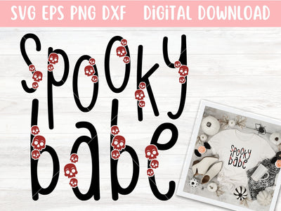 Spooky Babe SVG File for Cricut or Silhouette, Halloween Sublimation PNG, Skulls SVG Digital Download Commercial Use SVG Apple Grove Designs 