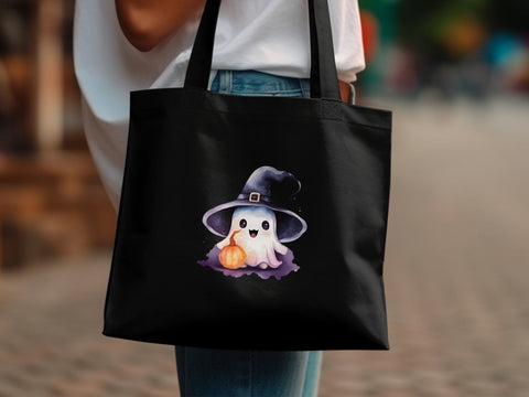 Spooky Cute Ghost with Pumpkin Tshirt PNG Sublimation Luvleigh Digitals 