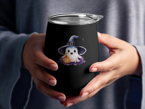 Spooky Cute Ghost with Pumpkin Tshirt PNG Sublimation Luvleigh Digitals 