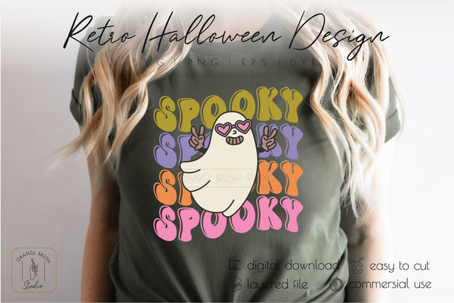 Spooky Ghost SVG Design Retro Halloween Shirt SVG OrangeBrushStudio 