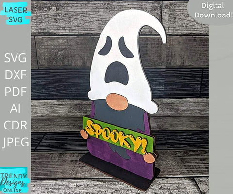 Spooky Gnome Shelf sitter Laser cut svg, Halloween Shelf sitter Glowforge svg SVG Trendy Designs Online 
