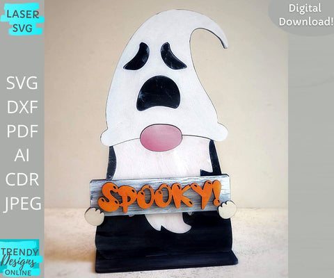 Spooky Gnome Shelf sitter Laser cut svg, Halloween Shelf sitter Glowforge svg SVG Trendy Designs Online 