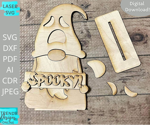 Spooky Gnome Shelf sitter Laser cut svg, Halloween Shelf sitter Glowforge svg SVG Trendy Designs Online 