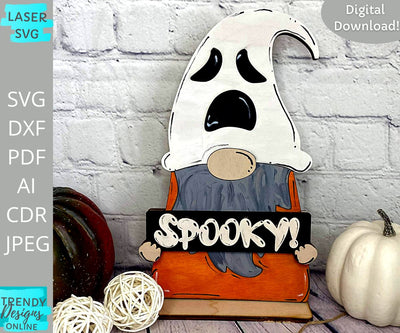 Spooky Gnome Shelf sitter Laser cut svg, Halloween Shelf sitter Glowforge svg SVG Trendy Designs Online 