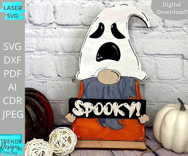 Spooky Gnome Shelf sitter Laser cut svg, Halloween Shelf sitter Glowforge svg SVG Trendy Designs Online 