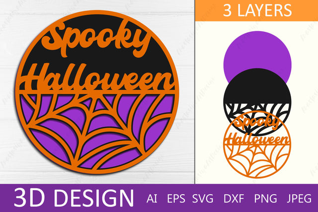 Spooky halloween 3d layered decor svg, Halloween door hanger round sign 3D Paper AnastasiyaArtDesign 