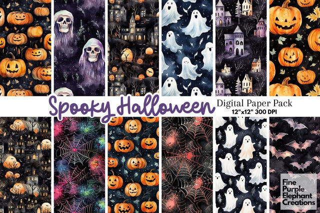 Spooky Halloween Digital Paper Digital Pattern Fine Purple Elephant Creations 