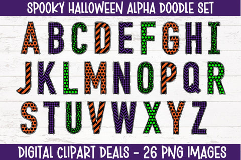 Spooky Halloween Doodle Alphabet - DIY Crafts, Scrapbooking, T-Shirt Designs Digital Pattern Digital Clipart Deals 