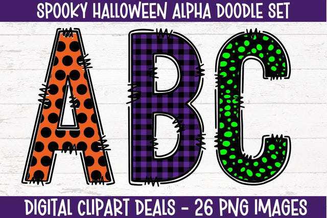 Spooky Halloween Doodle Alphabet - DIY Crafts, Scrapbooking, T-Shirt Designs Digital Pattern Digital Clipart Deals 